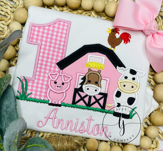 Girl's Farm Animals Barnyard Birthday Shirt
