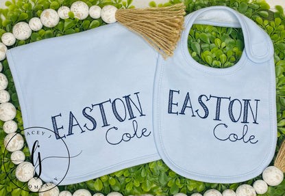 Monogrammed Bib and Burp Cloth