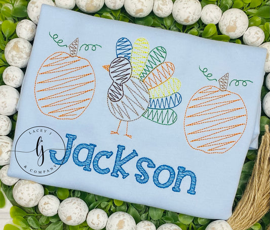 Scribble Pumpkin Turkey Trio (Blue)