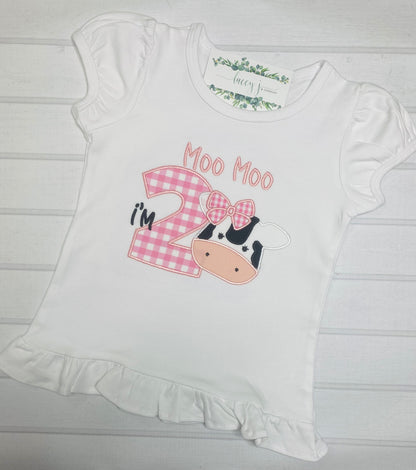 Moo Moo I'm Two Birthday Shirt (Pink)
