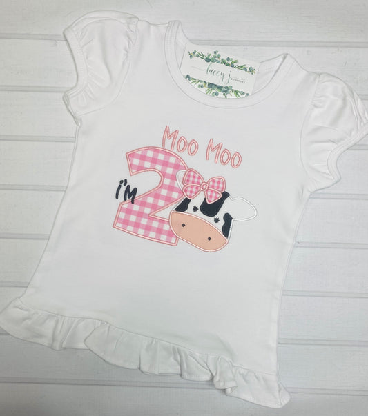Moo Moo I'm Two Birthday Shirt (Pink)