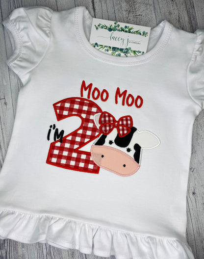 Moo Moo I'm Two Birthday Shirt (Red)
