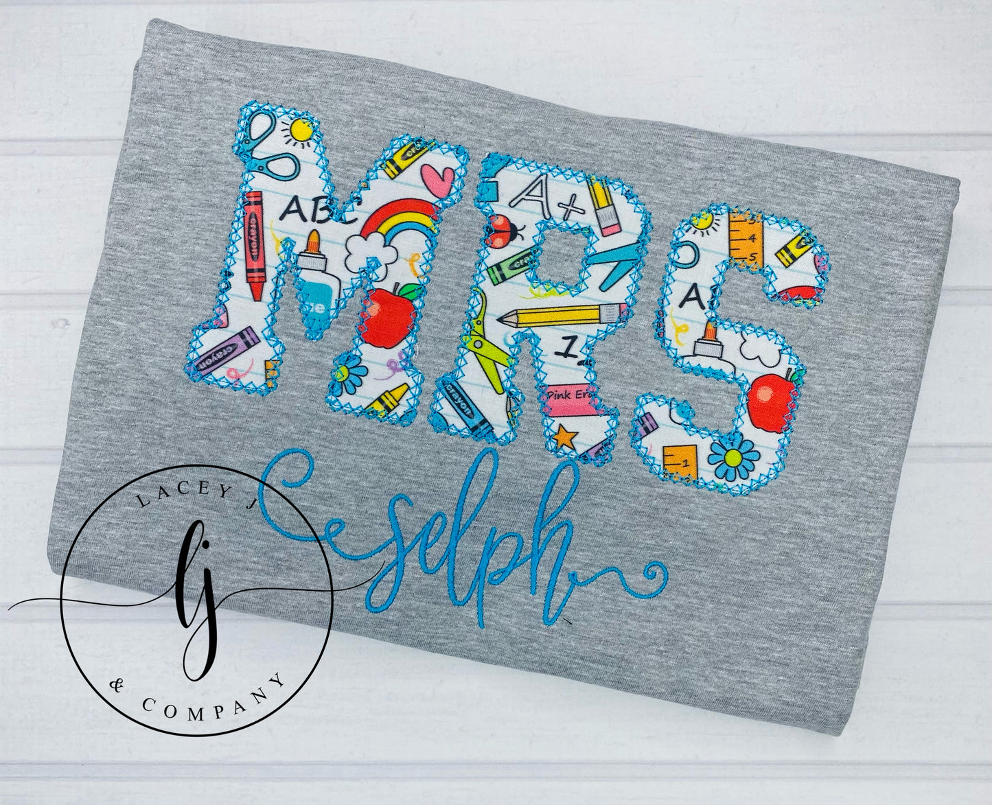 School Supply Teacher Applique (Blue)