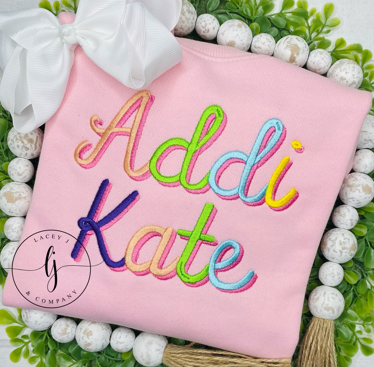 Double Stacked Cursive Name Shirt (Pink)