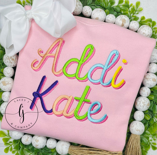 Double Stacked Cursive Name Shirt (Pink)