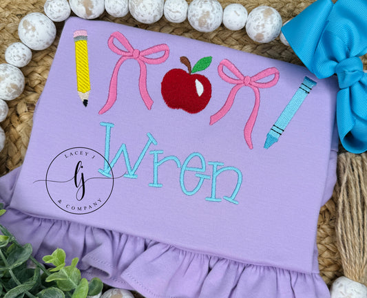 Pencil Bow Apple Crayon Shirt