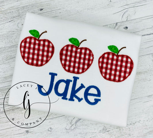 Gingham Apple Applique Trio Shirt